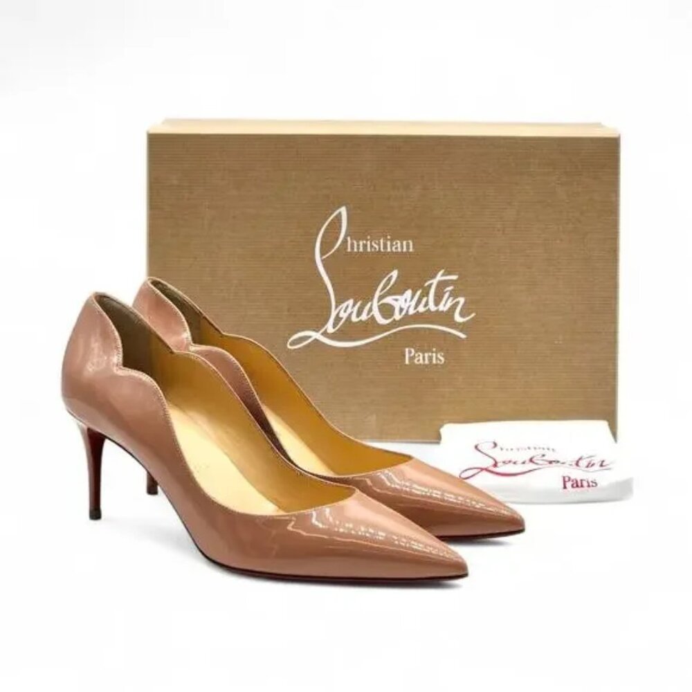 Christian Louboutin Hot Chick Patent Leather Kitten Heel Pumps Blush - New